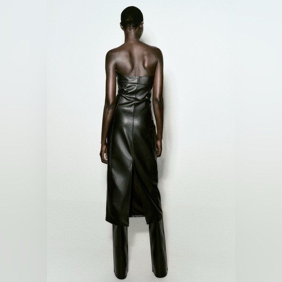 ZARA ~ Strapless Faux Leather Dress - Picture 5 of 12